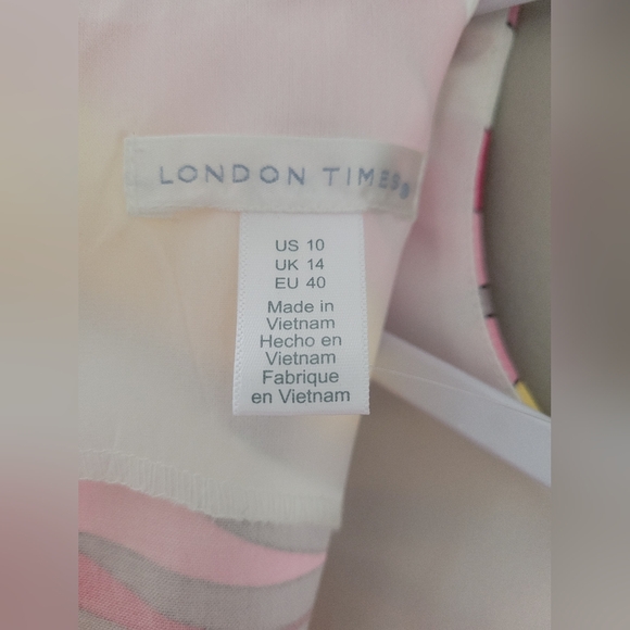 London Times Women's Stretch Cotton Palm Print Dress Colorful Yellow/Pink 10 NEW - Picture 2 of 16